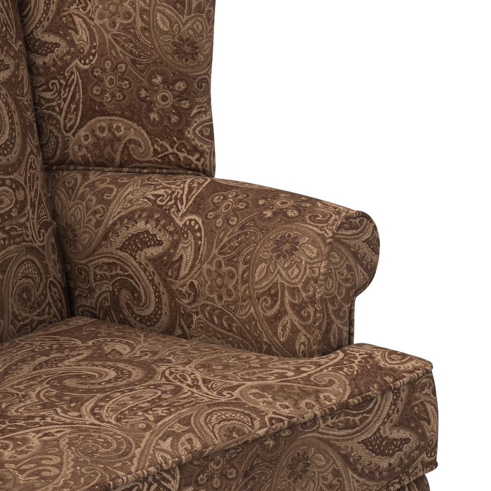 Paisley Cocoa Brown Chenille Fabric Wing Back Accent Chair L75046