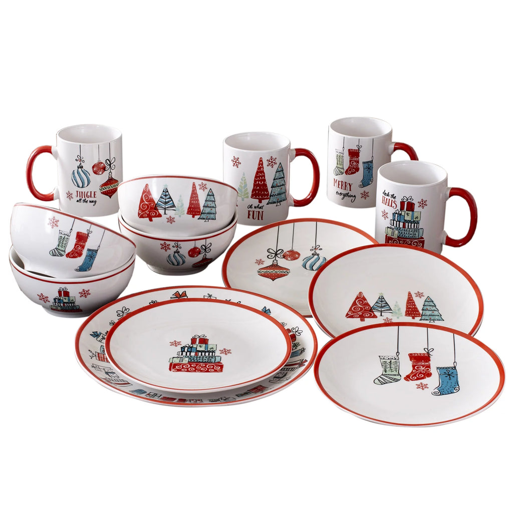 16-Piece White Porcelain Christmas Dinnerware Set R214243