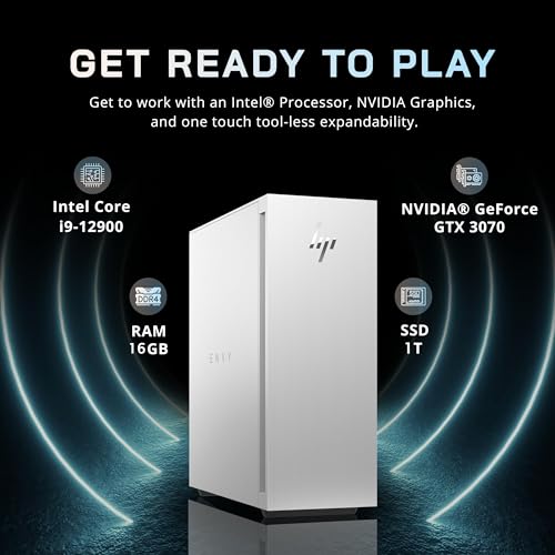 Envy Desktop Computers, Intel Core i9-12900, 64GB DDR4 RAM, 2TB SSD, GeForce RTX 3070 8GB GDDR6, Windows 11 Pro, Black Wired Keyboard and Mouse W151215