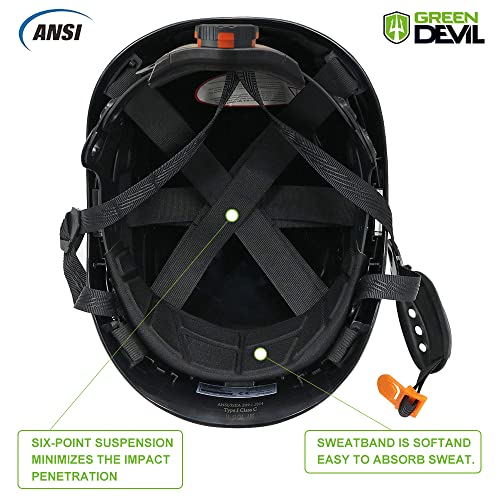 Safety Helmet Hard Hat with Visor and Ear Protection Adjustable Lightweight Vented ABS Work Helmet 6-Point Suspension T7409
