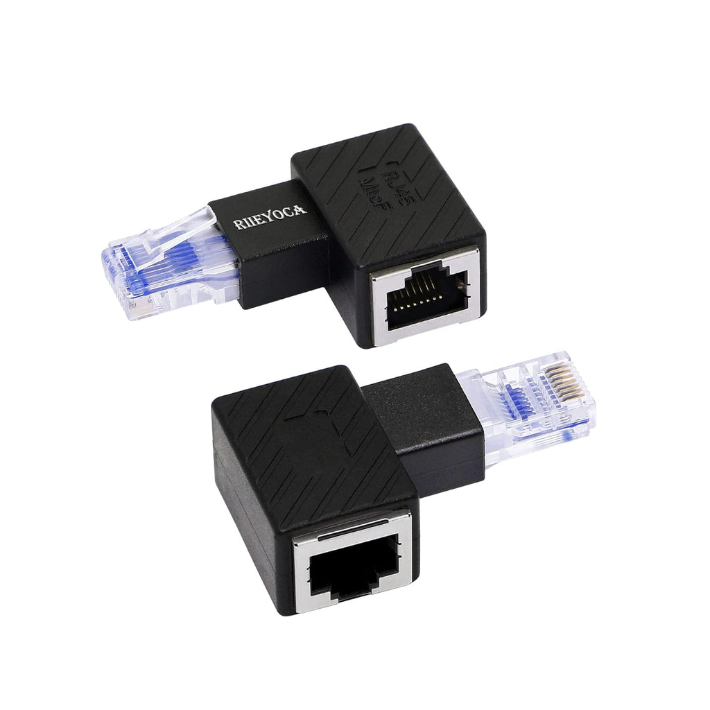 Right Angle Ethernet Adapter 90 Degree RJ45 Male to Female Cat6 LAN Network Connector 2-Pack Black I249093