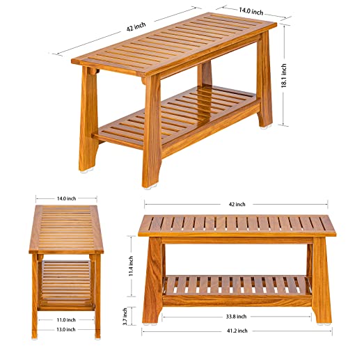 Teak Shower Bench with Shelf T371205
