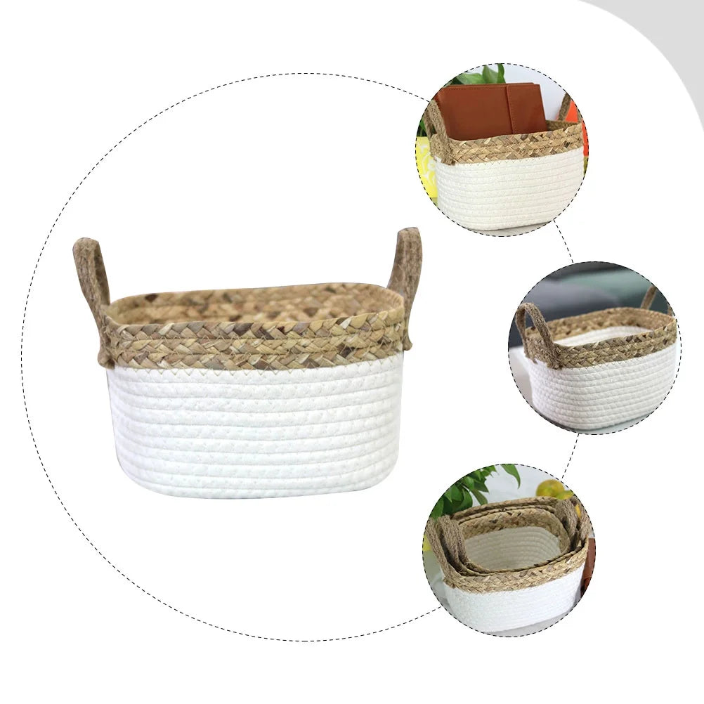 Cotton Rope Woven Basket Storage Boxes with Lids V3009