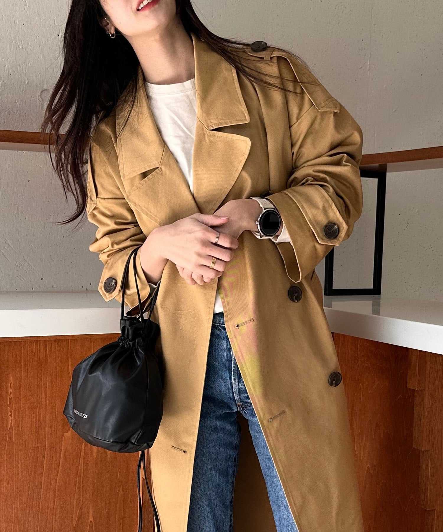 Oversized Double-Breasted Long Trench Coat X143