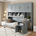 Grey Wooden Twin Murphy Bed with Storage Cabinet and Desk V8757