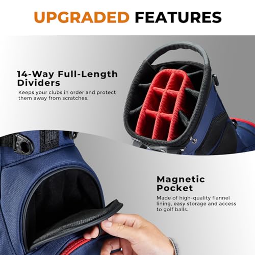14 Way Dividers Golf Stand Bag Lightweight with Multiple Pockets, Dual Strap and Rain Cover Hood R602896