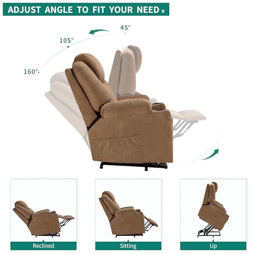 Light Brown Fabric Power Lift Recliner Chair with Heat and Massage Z370350