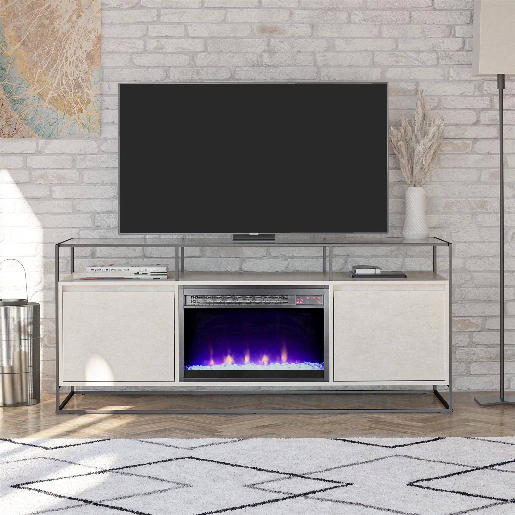 Plaster TV Stand with Electric Fireplace S8933
