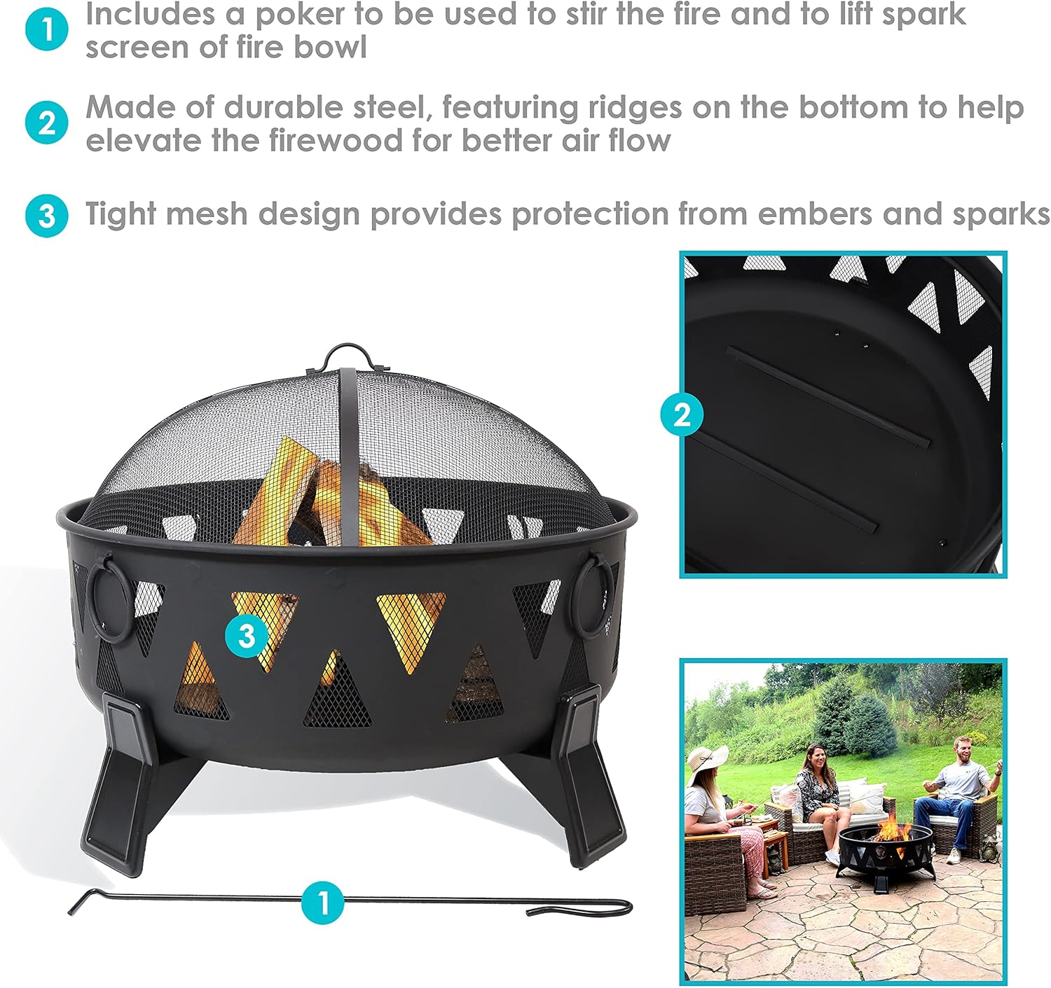 25-Inch Steel Wood-Burning Fire Pit with Poker and Spark Screen S116731