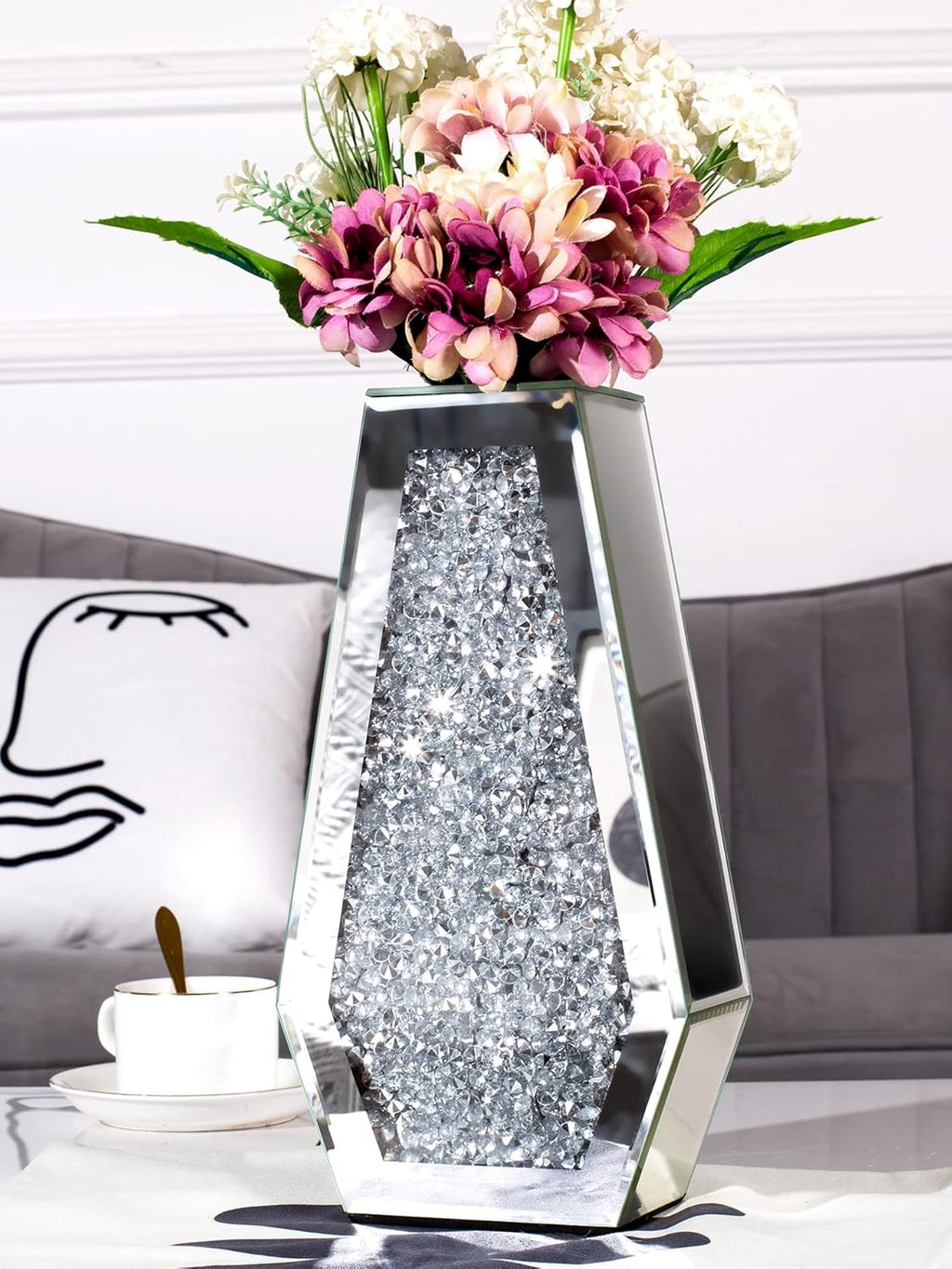 Mirrored Console Table, Silver, 31.5'' Long Accent Narrow Table O5463