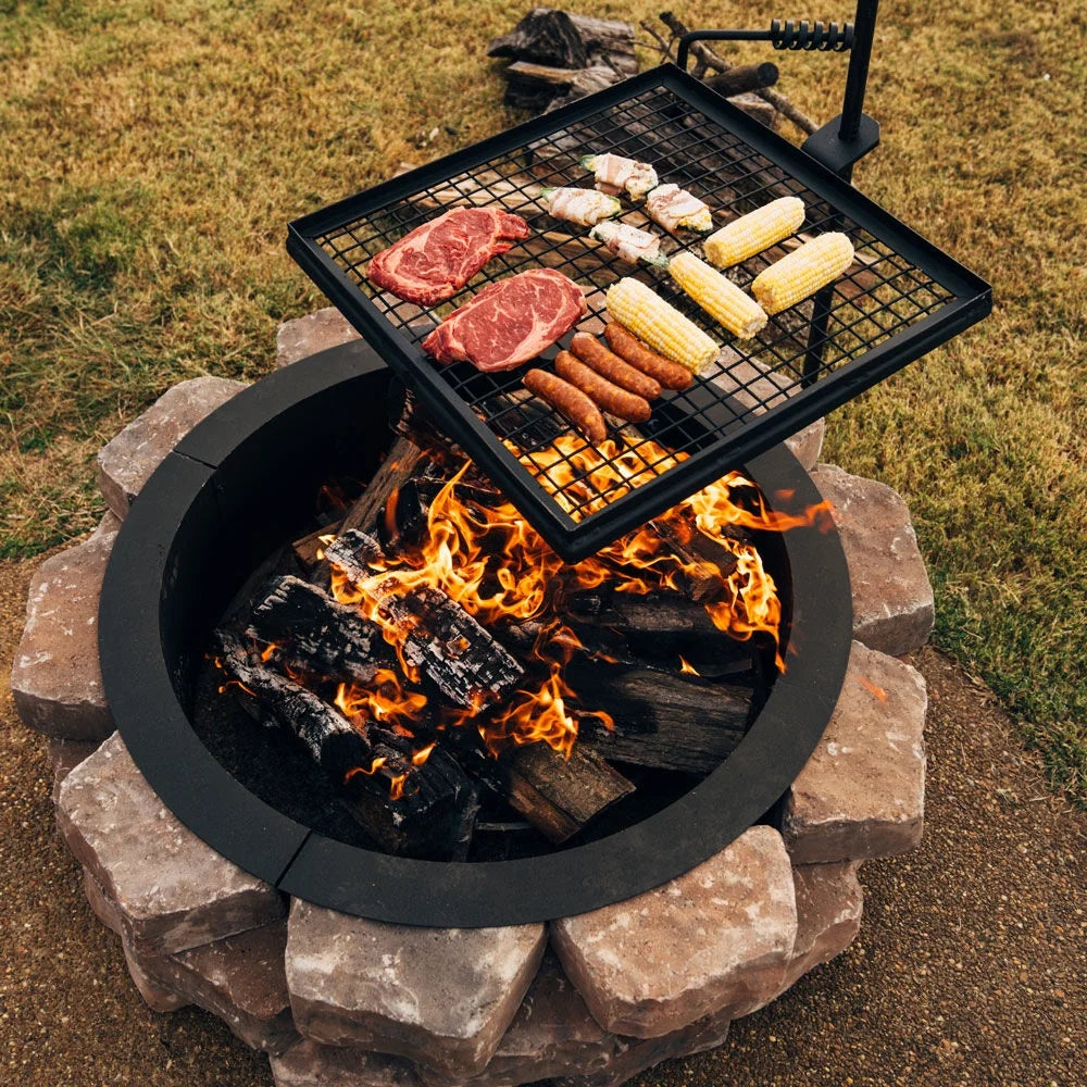Adjustable Swivel Grill with Steel Mesh Wire Cooking Grate and Spike Pole V2251