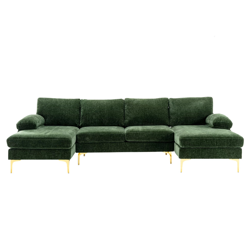 Velvet Sectional Sofa with Golden Metal Legs Y773