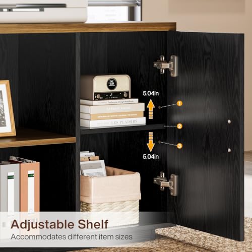 85.8-Inch L-Shaped Executive Desk with File Drawers, Door Cabinet & Shelves, White & Brown Y890