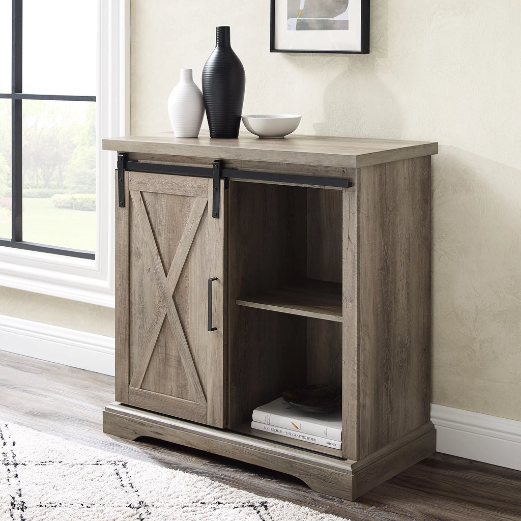 Grey Wash Sliding Barn Door Accent Cabinet D407556