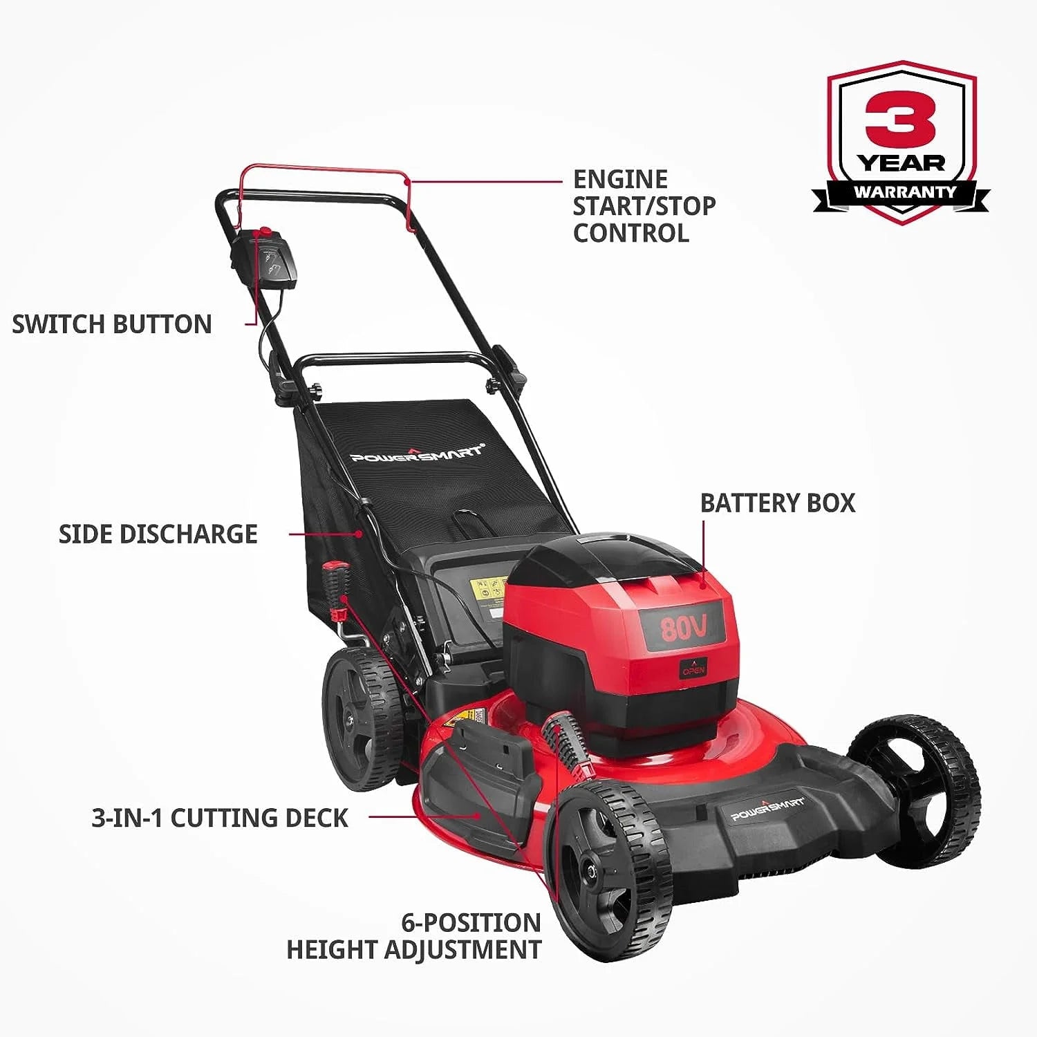 80V 21 Cordless Lawn Mower with 6.0Ah Lithium-Ion Battery & Charger R8789