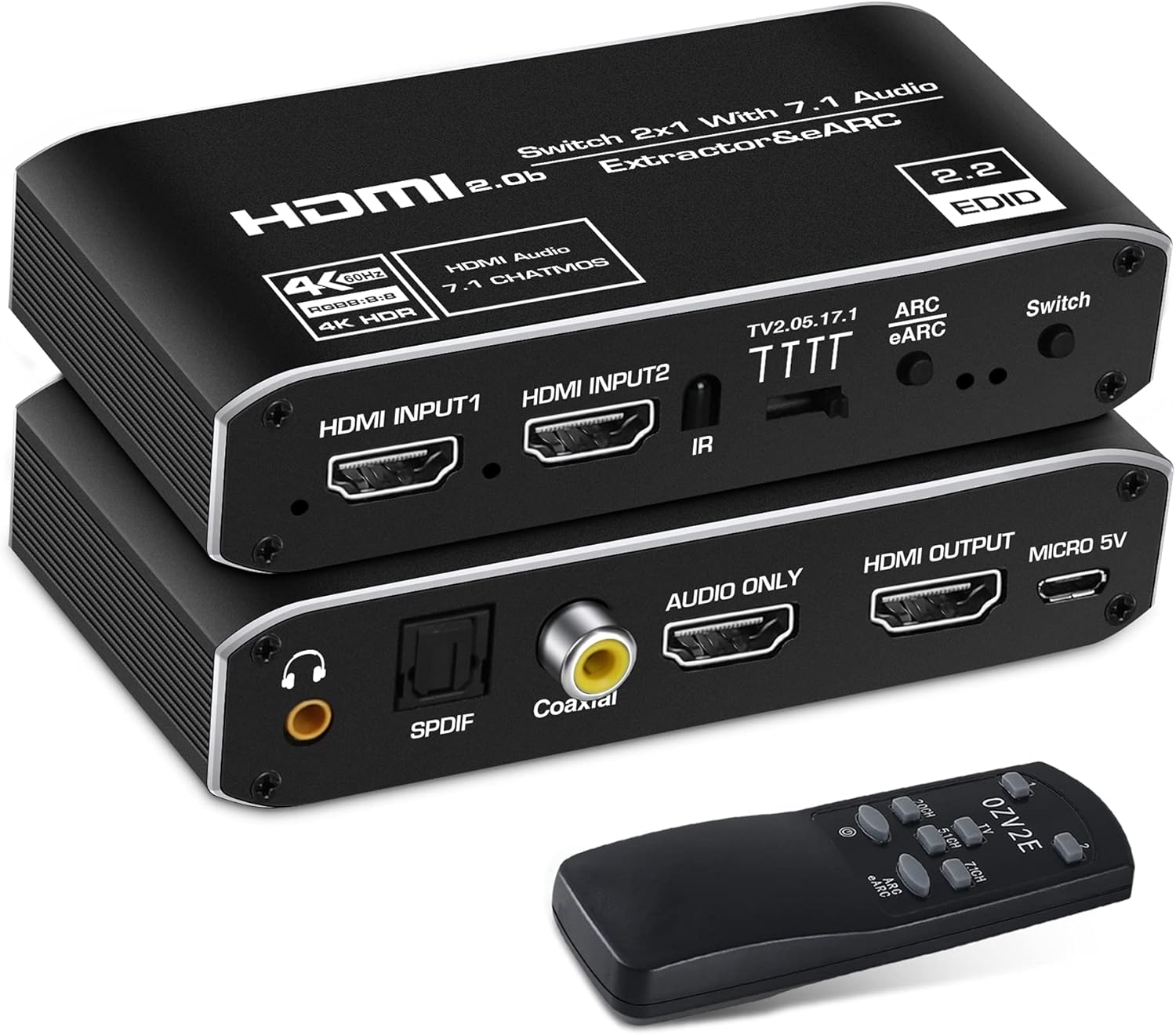 4K@60Hz eARC HDMI Audio Extractor with 7.1CH Audio Out, Pack of 2 M9179