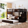 Twin-Over-Twin Wood Bunk Bed with Trundle and Storage Stairs (White) Y46337