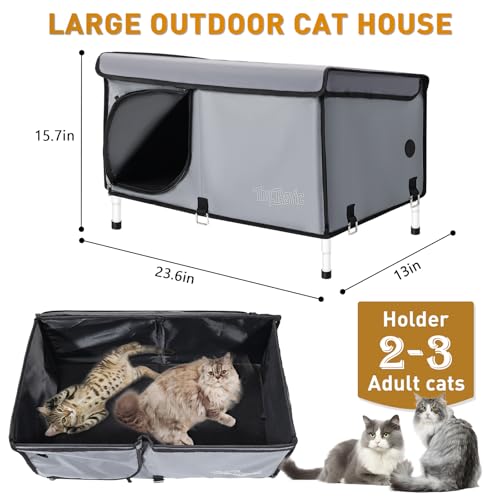 Outdoor Cat House Elevated Insulated Waterproof Cat Bed Grey Large R454