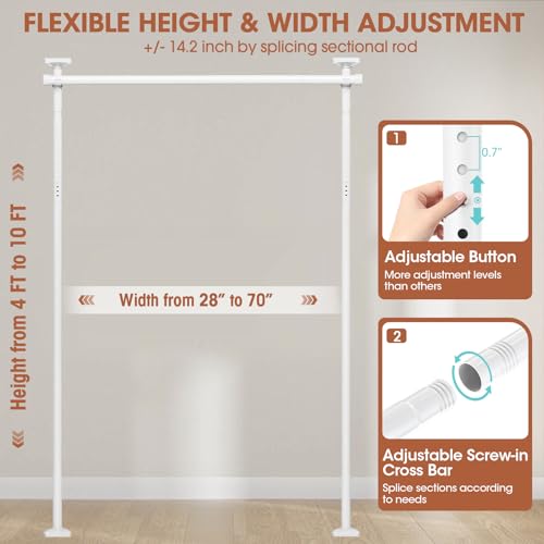 Black Heavy Duty Tension Rod Room Divider Curtain Rod, Adjustable 4-10ft(H) 28-70inch(W) B47818