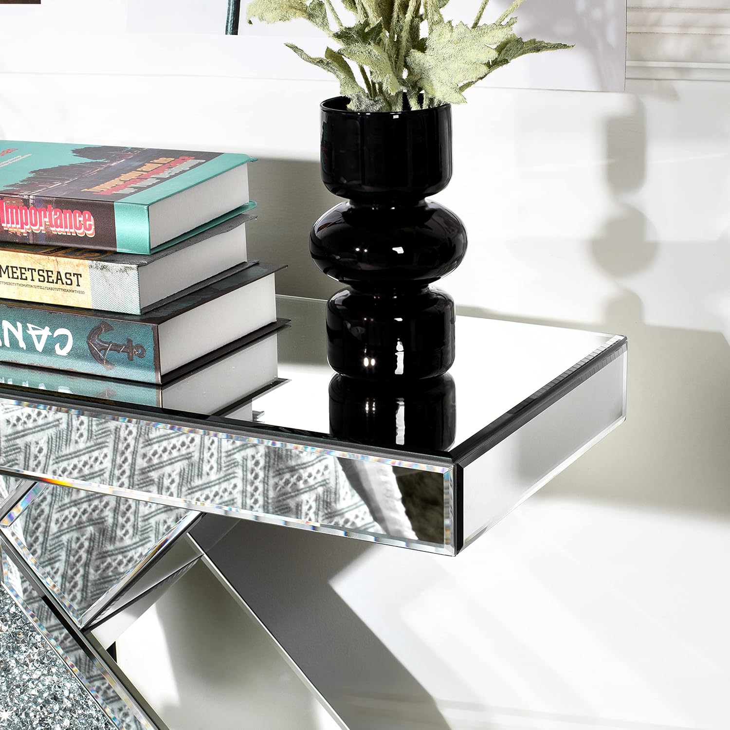 Mirrored Console Table, Silver, 31.5'' Long Accent Narrow Table O5463