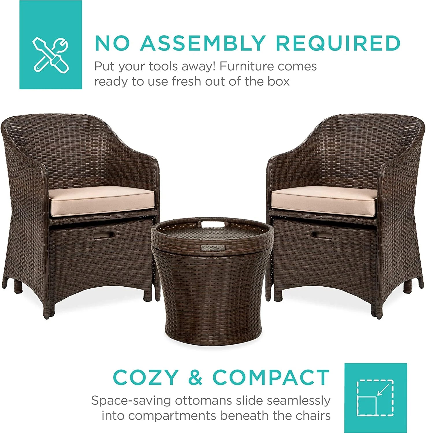 5-Piece Wicker Outdoor Patio Furniture Set with Storage Table I703861