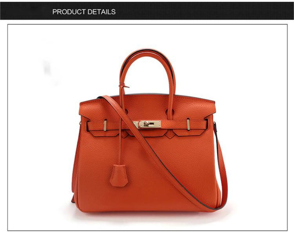 Genuine Leather Tote Shoulder Bag Orange U410