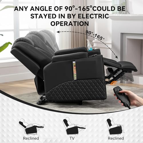 Power Recliner Chair PU Leather Electric Massage Recliner Sofa Black A8319