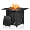 Black 28 Inch Steel Propane Fire Pit with Lid and Lava Rock K72591
