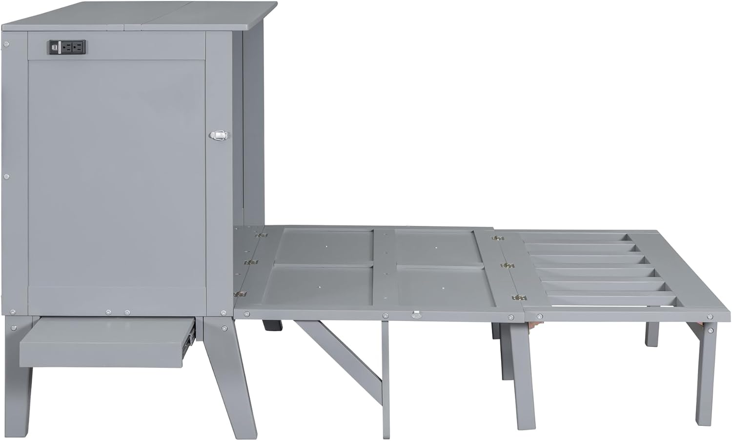 Gray Full Size Murphy Wall Bed with Cabinet J8399