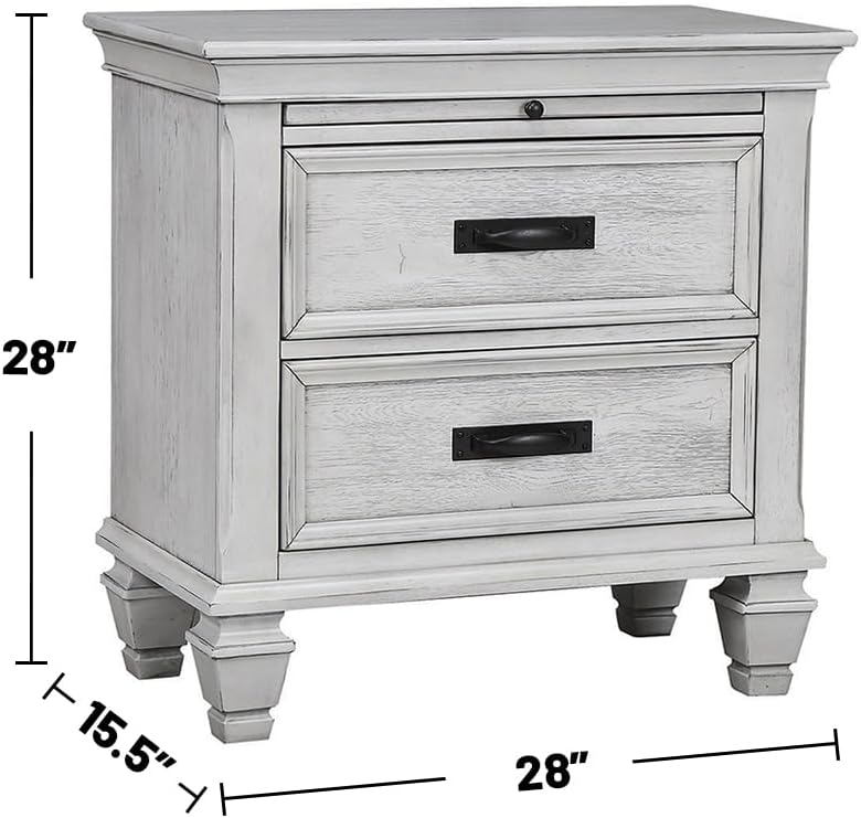 Queen Bed 4-Piece Set, Distressed White K73077
