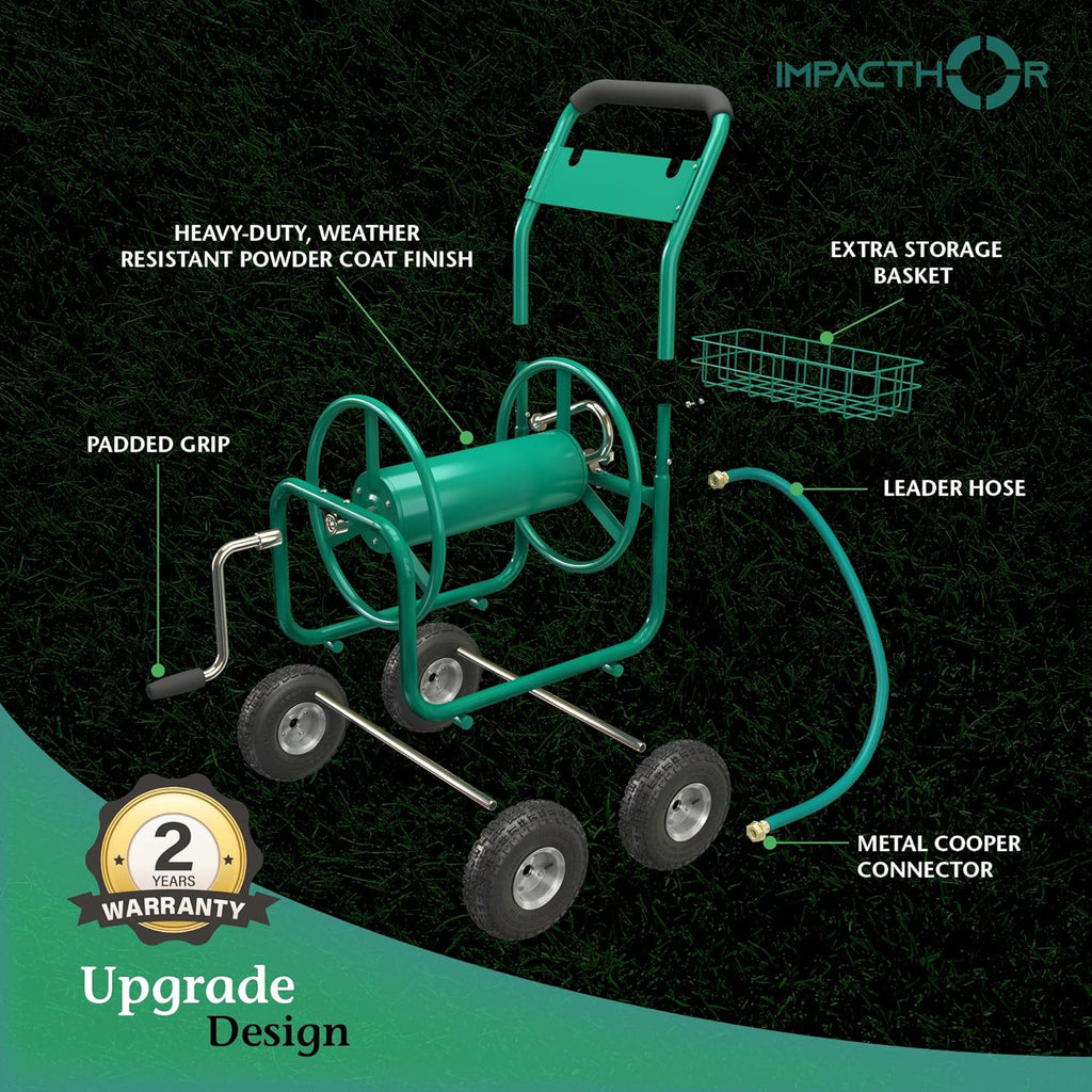 Garden Hose Reel Cart with Wheels, Heavy Duty, Waterproof Cover F972696