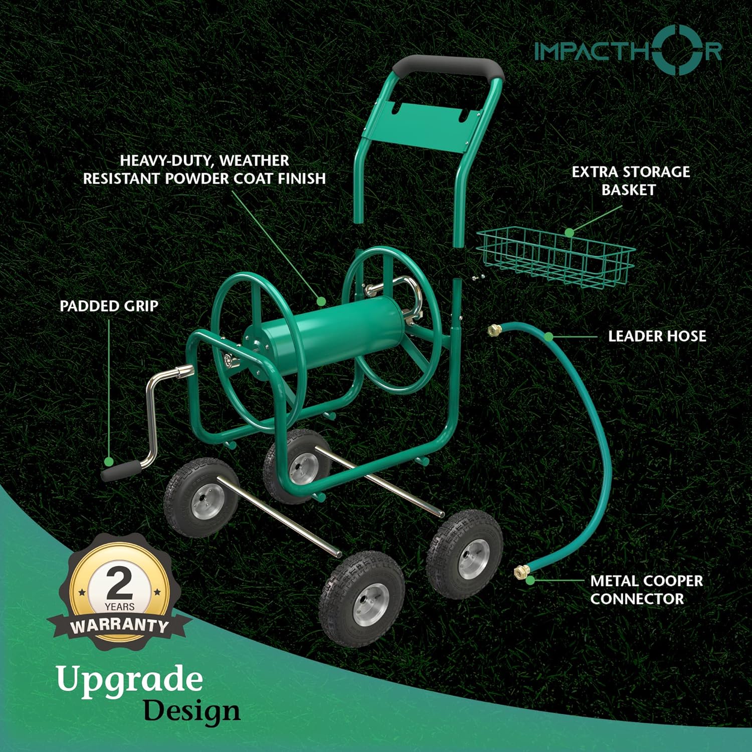Garden Hose Reel Cart with Wheels, Heavy Duty, Waterproof Cover F972696