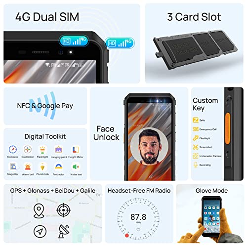 Rugged Smartphone 8150mAh 8GB+32GB 16MP Camera 5.45" HD+ IP68/IP69K Waterproof 4G Dual SIM Unlocked O347