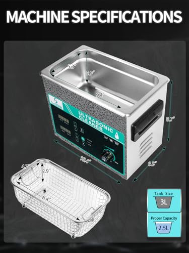 Ultrasonic Cleaner 3L with Adjustable Power, 120W Digital Timer and Heater O57503