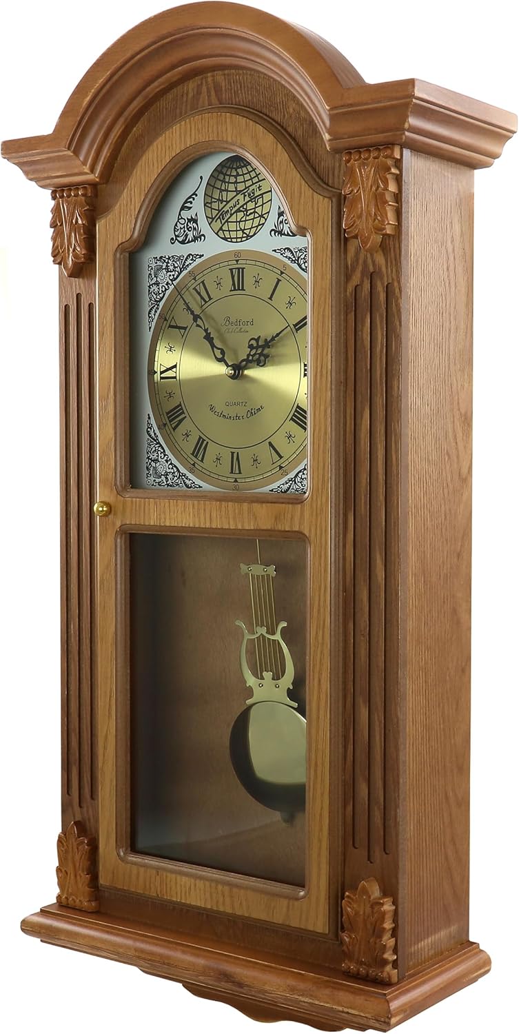 Honey Oak Chiming Pendulum Wall Clock S8273