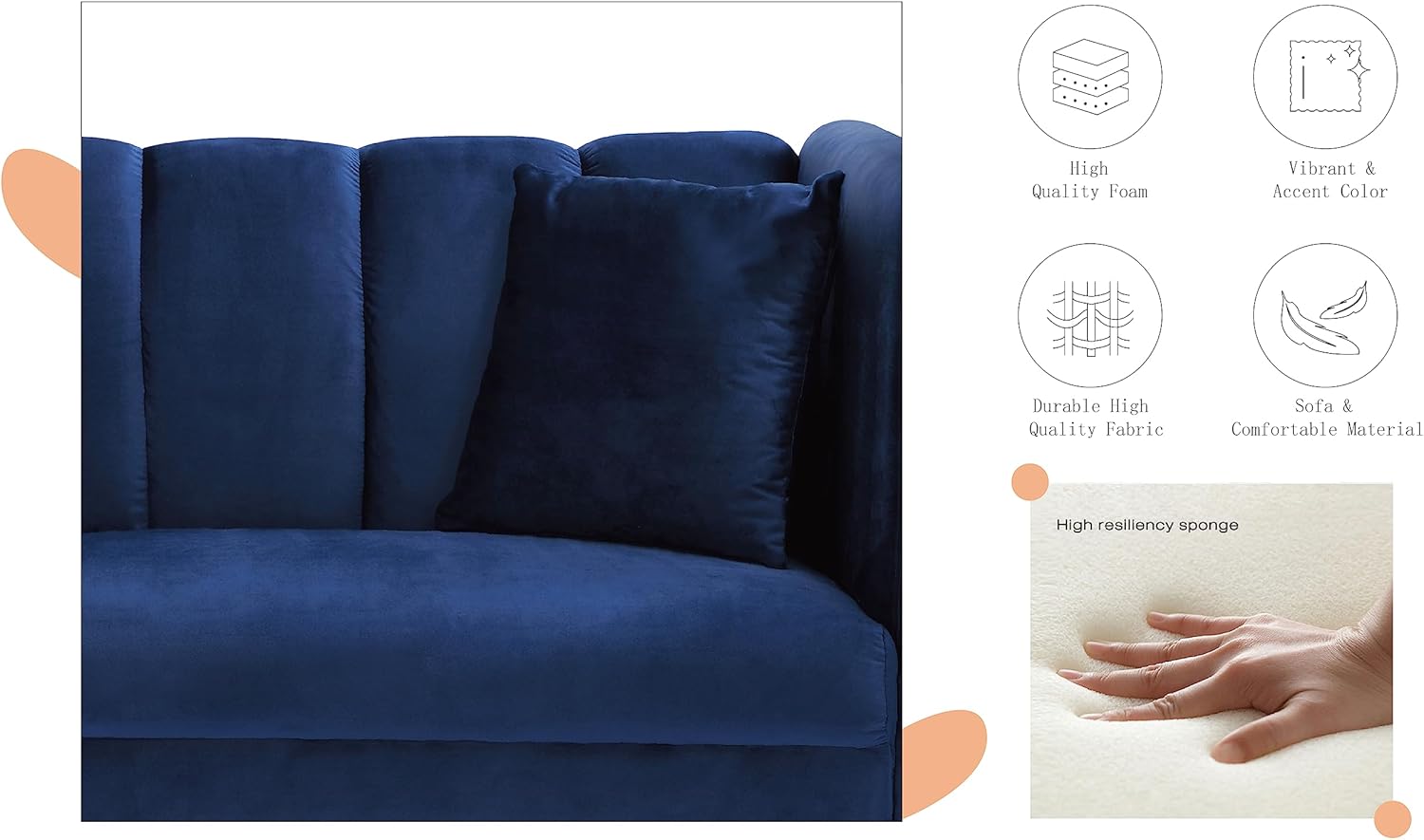 Navy Blue Velvet Tufted Futon Sofa Z75782