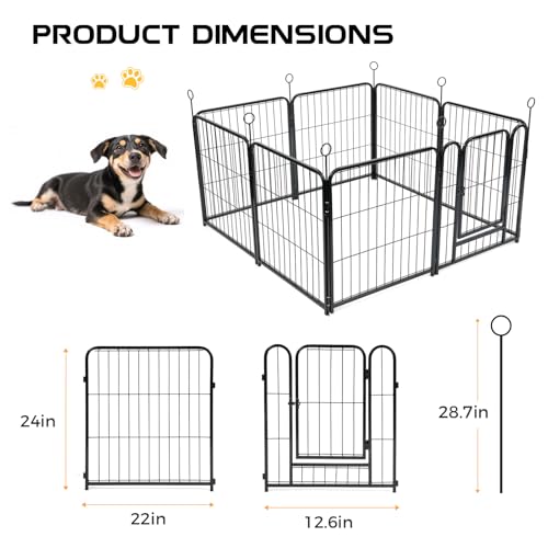 Black 24 Inch 8 Panels Metal Dog Playpen with Bottom Mat T325