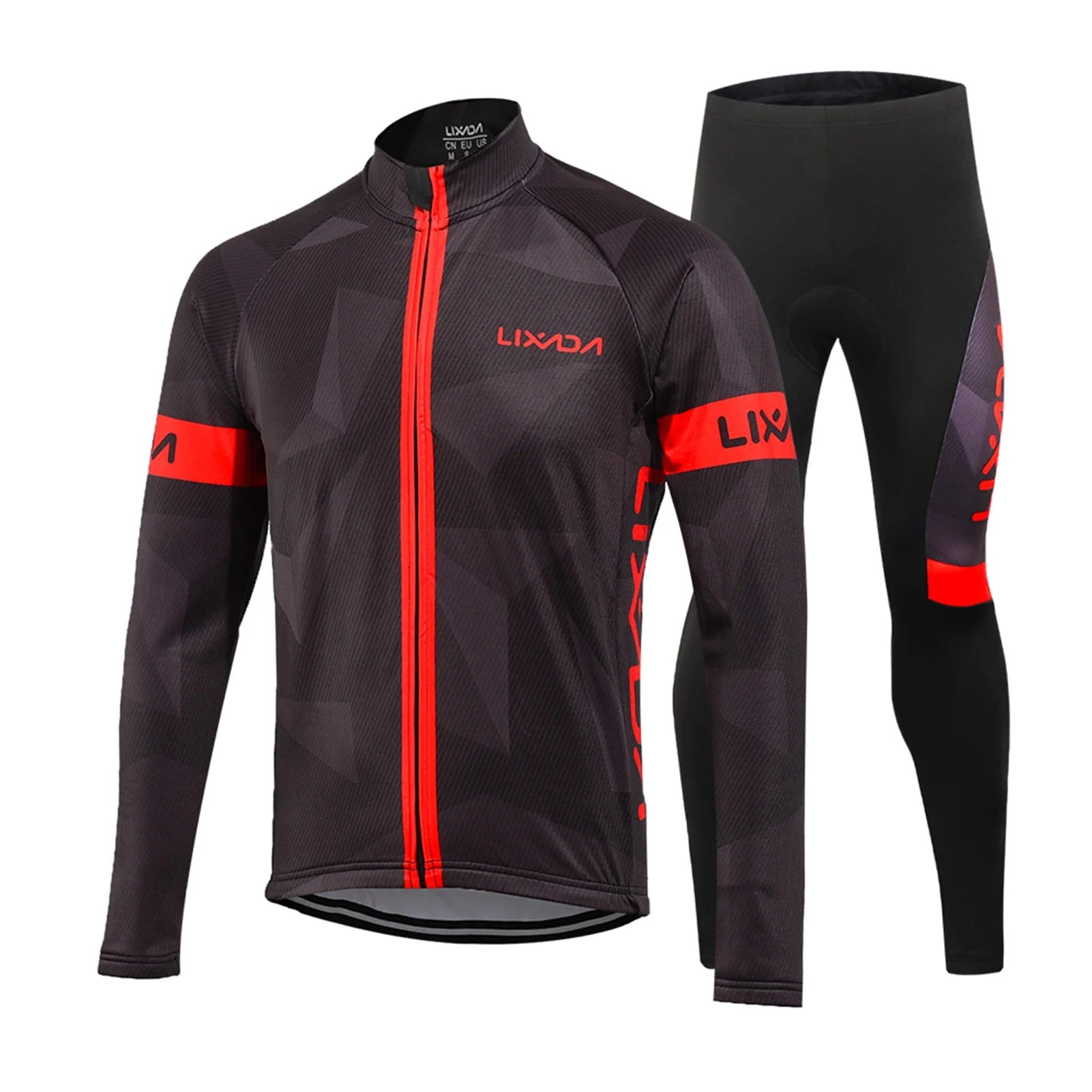 Men's Thermal Fleece Cycling Clothing Set - Long Sleeve Jacket & Windproof Padded Pants K371219