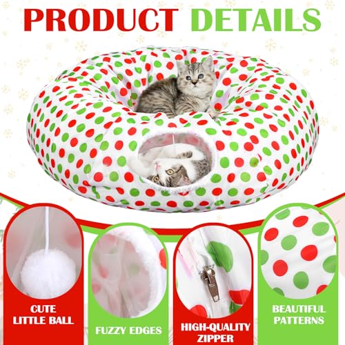 3ft x 3ft Red and Green Cat Tunnel Christmas Tree Skirt with Washable Cushion I1993