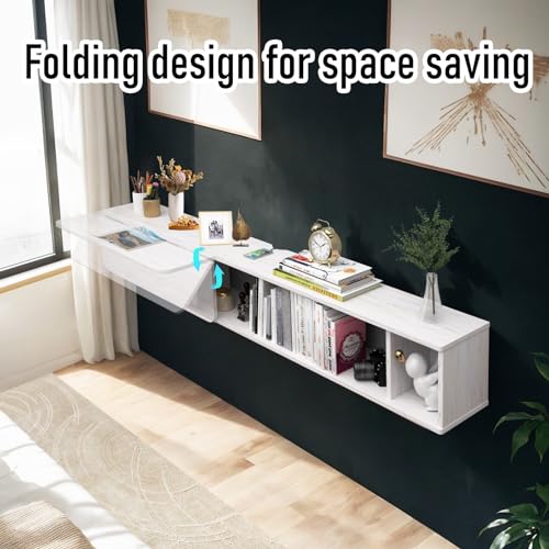 70'' Wall Mounted Desk with Storage Shelves Dark Grey D954