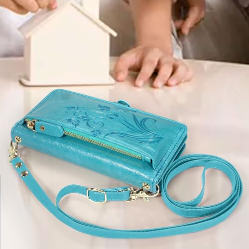 Floral Dark Purple Leather Flip Cover Phone Case with Card Holder Zipper Wrist Strap Q6328