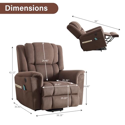 Power Lift Chair with Heat and Massage, Electric Wooden Frame Recliner Chair with Side Pocket, USB Charge Port N2575