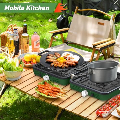 2-Burner Foldable Propane Camp Stove with Griddle and Carrying Bag L7176
