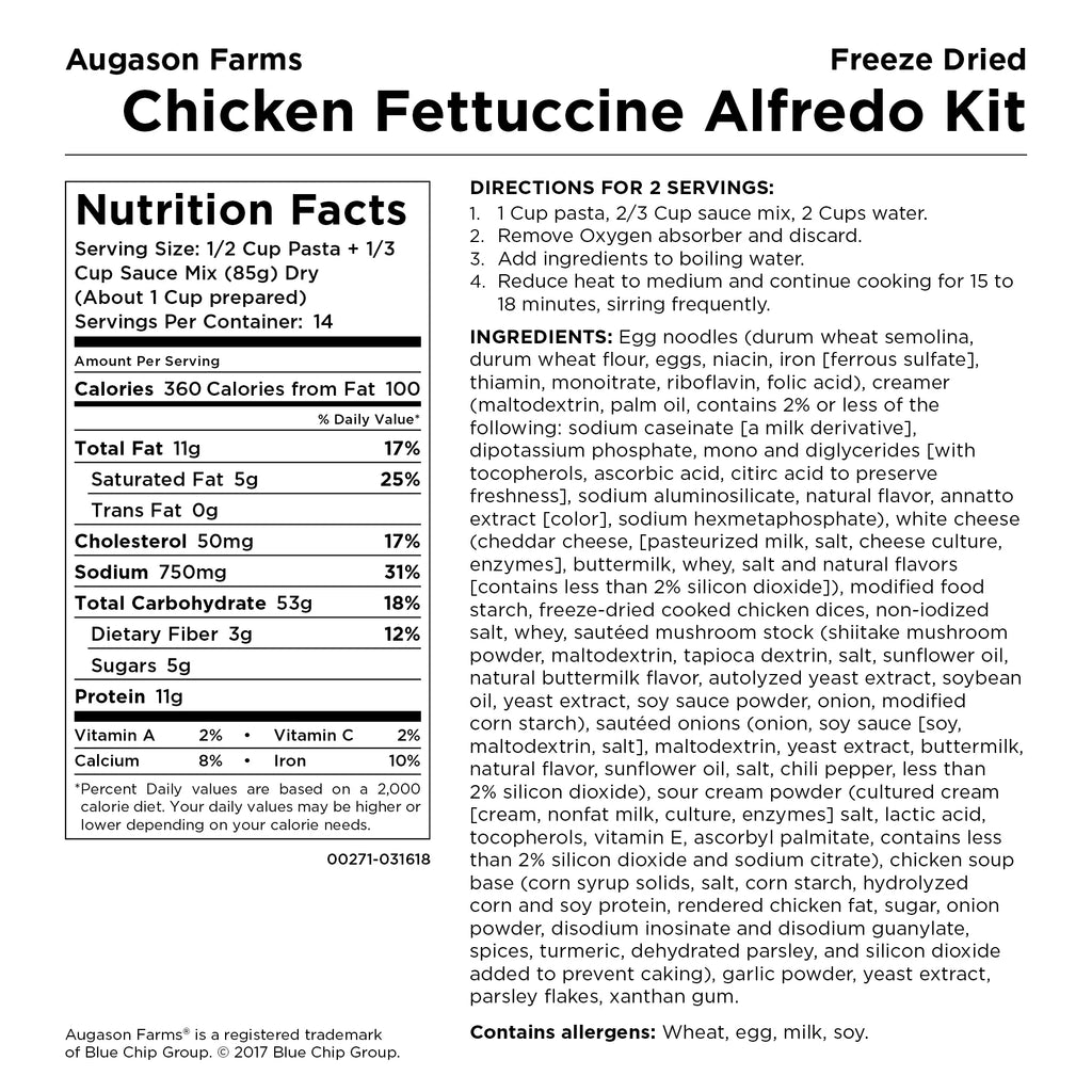 Freeze Dried Chicken Fettuccine Alfredo Kit 2 lbs 10 oz No. 10 Can U16261