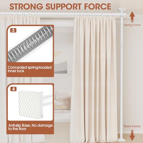 Black Heavy Duty Tension Rod Room Divider Curtain Rod, Adjustable 4-10ft(H) 28-70inch(W) B47818