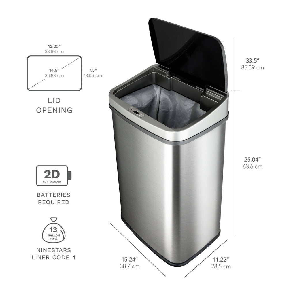 13.2 Gallon Stainless Steel Motion Sensor Trash Can O979