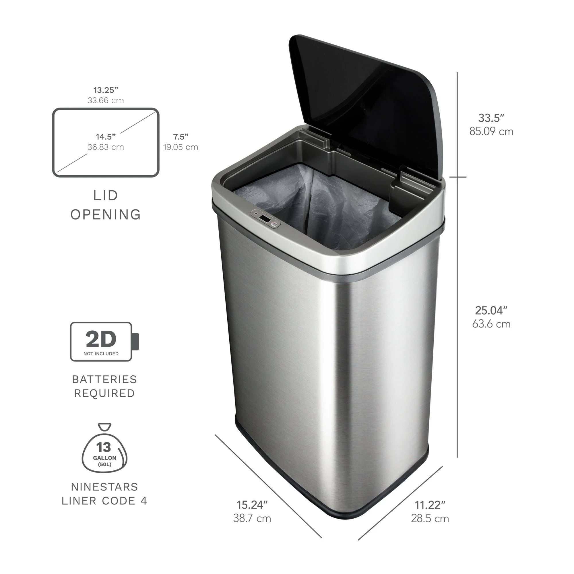 13.2 Gallon Stainless Steel Motion Sensor Trash Can O979