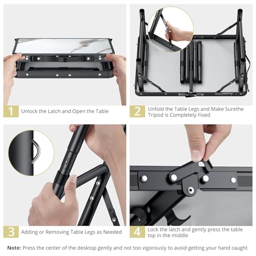 Folding Camping Table with Storage Net, 3 Adjustable Height Aluminum Small Portable Table with Carry Handle I408475