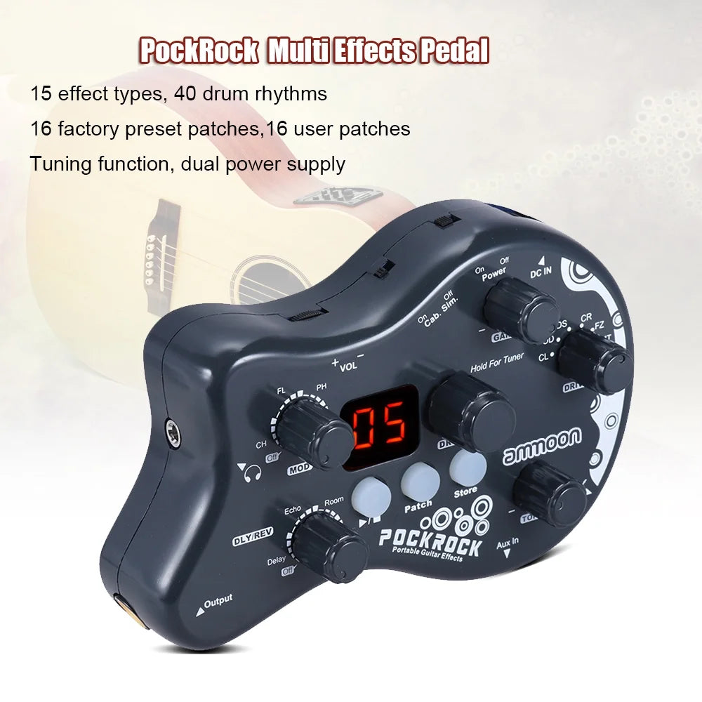 Portable Guitar Multi-effects Processor Effect Pedal 15 Effect Types 40 Drum Rhythms Tuning Function Y9533