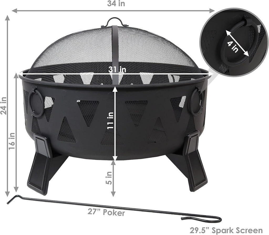 25-Inch Steel Wood-Burning Fire Pit with Poker and Spark Screen S116731